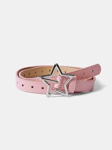 Aravennia 1pc Pentagram Alloy Buckle Belt, Minimalist Versatile Star Design Full Hole Dress Jeans Leather Belt - one-size - View 4