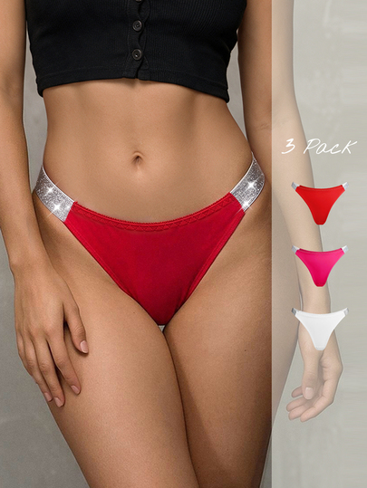 Esseday 3packs Contrast Tape Sexy Thongs Thong Underwearthong Packmens Thong