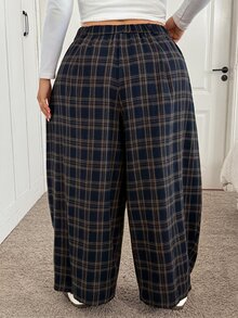 SHEIN CURVE+ Plus Size Women's Plaid Casual Versatile Daily Wear Long Pants Fall - Multicolor - View 2