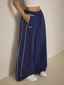 SHEIN PETITE Women's Colorblock Casual Versatile Everyday Long Pants - Navy Blue - View 7