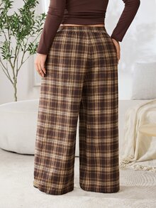 Solflare Plus Size Women's Plaid Casual Versatile Everyday Travel Long Pants - Multicolor - View 2