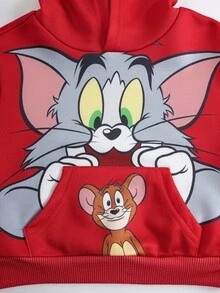 TOM & JERRY X SHEIN Conjunto casual de sudadera con capucha de manga larga y pantalones de chándal con estampado de dibujos animados para bebé niño - Multicolor - Ver 4