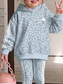 Baby Girl Casual Minimalist Loose Hooded Sweatshirt And Elastic Waist Long Pants Set, Suitable For Autumn/Winter - Multicolor - View 4
