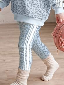 Baby Girl Casual Minimalist Loose Hooded Sweatshirt And Elastic Waist Long Pants Set, Suitable For Autumn/Winter - Multicolor - View 5