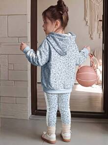 Baby Girl Casual Minimalist Loose Hooded Sweatshirt And Elastic Waist Long Pants Set, Suitable For Autumn/Winter - Multicolor - View 3