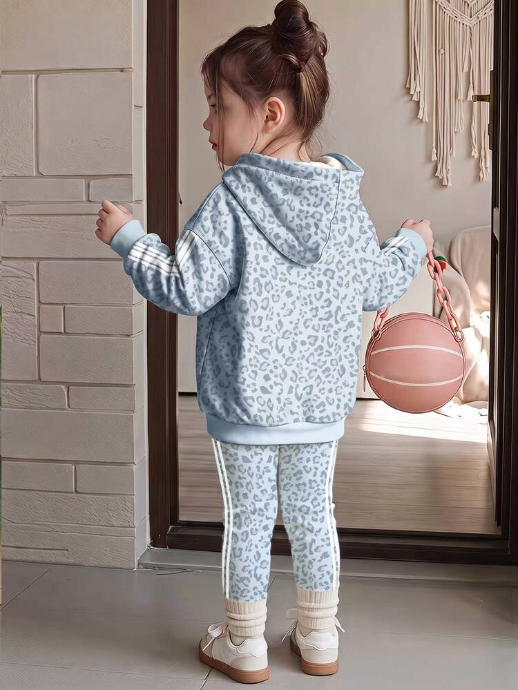 Baby Girl Casual Minimalist Loose Hooded Sweatshirt And Elastic Waist Long Pants Set, Suitable For Autumn/Winter - Multicolor - View 3
