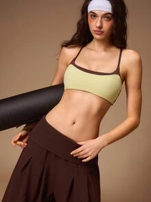 VARSIVA 女款極簡端莊運動休閒拼接運動內衣上衣，適合瑜伽、健身房運動與健身，棕色，夏季 - 彩色 - 查看 6
