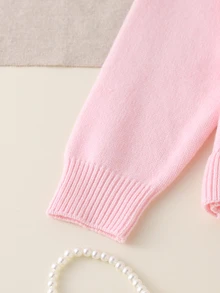2026 Spring/Autumn New 4-7 Years Old Girls Sweater Set, Round Neck Knit Sweater And Wide Leg Pants With 3D Bow, 2 Pieces Set Suitable For Outings, Casual Wear, Weekend Family Gatherings And School Activities - Baby Pink - View 6