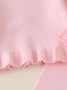 2026 Spring/Autumn New 4-7 Years Old Girls Sweater Set, Round Neck Knit Sweater And Wide Leg Pants With 3D Bow, 2 Pieces Set Suitable For Outings, Casual Wear, Weekend Family Gatherings And School Activities - Baby Pink - View 5