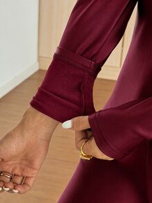 SHEIN EZwear 女款純色休閒繃帶性感連身褲，適合日常穿著、派對、夜店、外出，聖誕酒紅色秋季款 - 酒紅色 - 查看 6