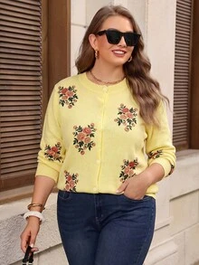 Miaspire Plus Size Women's New Fashion Printed Thin Knit Cardigan, Casual Versatile Lightweight Jacket For Spring And Autumn Winter - Light Yellow - View 5