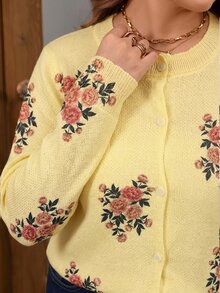 Miaspire Plus Size Women's New Fashion Printed Thin Knit Cardigan, Casual Versatile Lightweight Jacket For Spring And Autumn Winter - Light Yellow - View 8