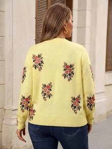 Miaspire Plus Size Women's New Fashion Printed Thin Knit Cardigan, Casual Versatile Lightweight Jacket For Spring And Autumn Winter - Light Yellow - View 4