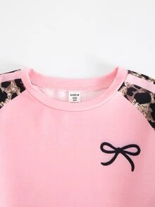 SHEIN 青少年女孩秋冬休閒街頭風雪花印花寬鬆圓領長袖套頭運動衫 - 粉色 - 查看 9