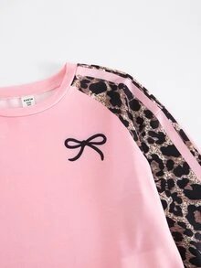 SHEIN 青少年女孩秋冬休閒街頭風雪花印花寬鬆圓領長袖套頭運動衫 - 粉色 - 查看 8