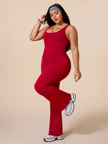 SHEIN Rhythm Era Plus Size Women's Contrast Mesh Sleeveless Flare Leg Jumpsuit - Multicolor - View 3