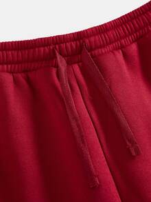 SHEIN Tween Girl Tween Girl Autumn/Winter Red Casual Cinched Waist Sweatshirt & Sweatpants Set, Suitable For Christmas And Back To School Season,Pull - Red - View 4