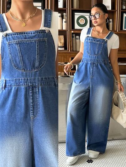 Rivivi Women Plus Size Youthful High Waist Denim Overalls Loose Slimming Casual Versatile Straight Leg Wide Leg Long Pants,Fall/Winter,Christmas Clothes
