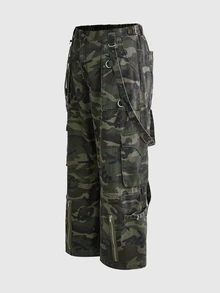 ROMWE Grunge Punk Punk Street Style Plus Size Women's Cargo Pants Camouflage Print Multi-Pocket Loose Wide Leg Denim Jeans Streetwear Pants - Multicolor - View 5