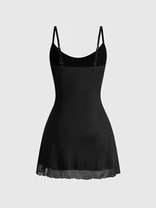 ROMWE Spring/Summer Baech Graphic Black Gothic Retro Romantic Skeleton Print Women Slip Dress - Black - View 2