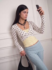 CHAOSSORY CHAOSSORY Patchwork 2 In 1 V-Neck Long Sleeve Women's Top - Multicolor - View 5