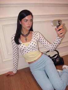 CHAOSSORY CHAOSSORY Patchwork 2 In 1 V-Neck Long Sleeve Women's Top - Multicolor - View 4