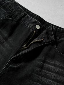 ROMWE MEN Fashion Casual Versatile Printed Vintage Washed Denim Cat Whisker Men's Versatile Denim Long Pants - Black - View 8