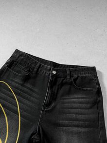ROMWE MEN Fashion Casual Versatile Printed Vintage Washed Denim Cat Whisker Men's Versatile Denim Long Pants - Black - View 3