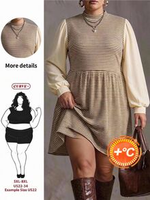 SHEIN CURVE+ Women Plus Size Dress 22W, Autumn/Winter High Neck Patchwork Dress Fall - Multicolor - View 1