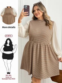 SHEIN CURVE+ Women Plus Size Dress 22W, Autumn/Winter High Neck Patchwork Dress Fall - Multicolor - View 7