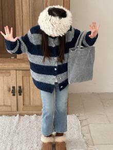 Dazy Kids Young Girl) Casual Denim Flare Pants With Lamb Wool Patchwork, Autumn/Winter - Light Wash - View 4