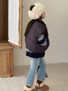Dazy Kids Young Girl) Casual Denim Flare Pants With Lamb Wool Patchwork, Autumn/Winter - Light Wash - View 2