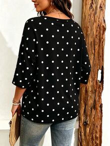 SHEIN CURVE+ Plus Size Women Casual Vintage Stripe Print Drop Shoulder T-Shirt - Multicolor - View 2