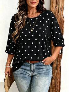SHEIN CURVE+ Plus Size Women Casual Vintage Stripe Print Drop Shoulder T-Shirt - Multicolor - View 4