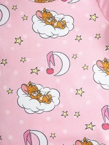 TOM & JERRY X SHEIN Baby Girl Cartoon Print Casual Daily Home Sleep Dress - Pink - View 6