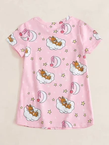TOM & JERRY X SHEIN Baby Girl Cartoon Print Casual Daily Home Sleep Dress - Pink - View 3