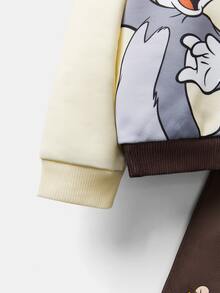 TOM & JERRY X SHEIN Baby Boy 2pcs/Set Cartoon Cat & Mouse Print Contrast Color Sweatshirt And Pants, Suitable For Autumn/Winter - Brown - View 5