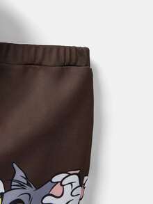 TOM & JERRY X SHEIN Baby Boy 2pcs/Set Cartoon Cat & Mouse Print Contrast Color Sweatshirt And Pants, Suitable For Autumn/Winter - Brown - View 6