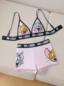 TOM & JERRY X SHEIN Women's Cartoon Print Casual Fashionable Lingerie Set - Baby Pink - View 2