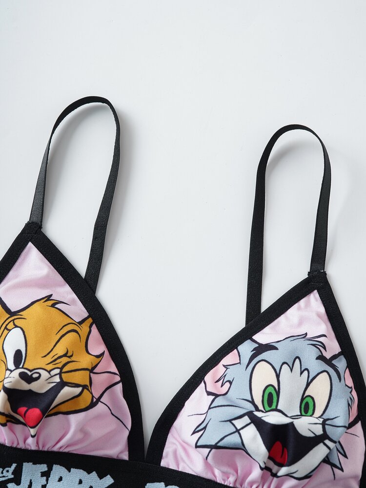 TOM & JERRY X SHEIN Women's Cartoon Print Casual Fashionable Lingerie Set - Baby Pink - View 4