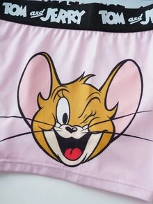TOM & JERRY X SHEIN Women's Cartoon Print Casual Fashionable Lingerie Set - Baby Pink - View 8