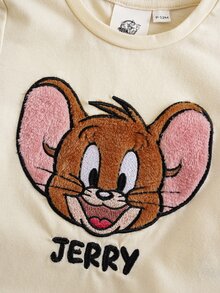 TOM & JERRY X SHEIN 女婴卡通刺绣短袖T恤套装 - 彩色 - 查看 6