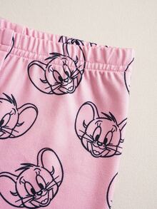 TOM & JERRY X SHEIN 女婴卡通刺绣短袖T恤套装 - 彩色 - 查看 8