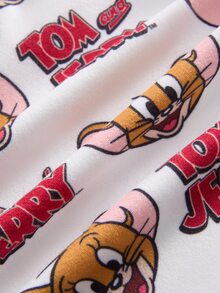 TOM & JERRY X SHEIN Baby Girl Allover Print Short Sleeve T-Shirt And Mouse Print Suspender Dress 2-Piece Set - Red - View 8