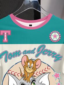 TOM & JERRY X SHEIN Women's Cartoon Print Round Neck Short Sleeve Casual T-Shirt - White - View 4