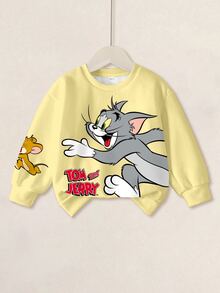 TOM & JERRY X SHEIN Young Boy Cartoon Print Crew Neck Long Sleeve Casual Sweatshirt - White - View 2
