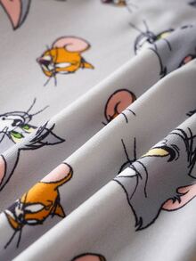 TOM & JERRY X SHEIN Baby Boy Cartoon Pattern Long Sleeve Top And Pants Pajama Set - Grey - View 6