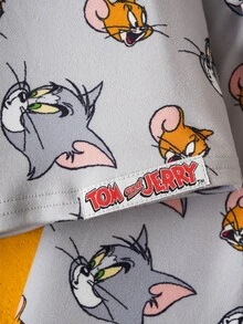 TOM & JERRY X SHEIN Baby Boy Cartoon Pattern Long Sleeve Top And Pants Pajama Set - Grey - View 5