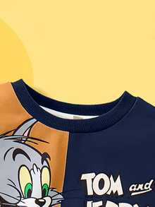 TOM & JERRY X SHEIN Young Boy 2pcs Cartoon Cat & Mouse Print Splice Color Sweatshirt And Pants Set - Multicolor - View 4