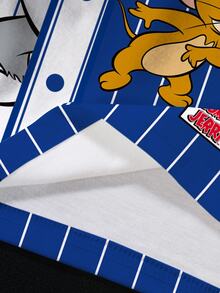 TOM & JERRY X SHEIN Kaos Anak Laki-Laki Remaja Musim Panas Kasual Warna Blok Garis-Garis Bergambar Kartun - Putih - View 7